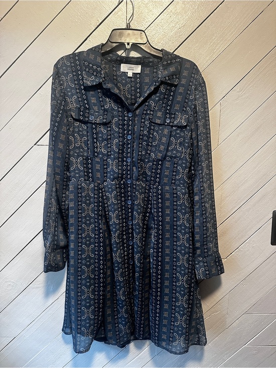 Lucky Brand Dresses & Skirts - Lucky Brand Navy Patterned Long-Sleeve Shirt Dress